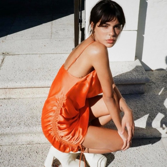 Zara Satin Effect Dress in Gorgeous Orange - Picture 3 of 8
